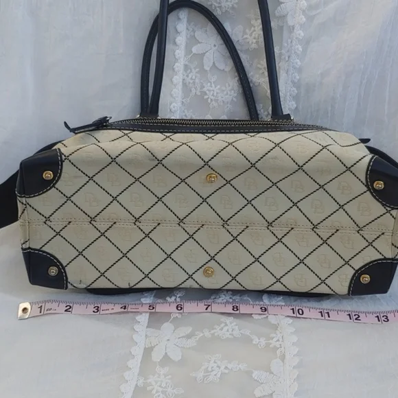 Dooney & Bourke Classic Cream Signature Canvas and Black Leather Baguette Bag - Picture 7 of 17